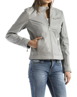 Femme Blue Wellford Veste en Cuir Pearl gris clair