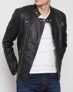 Homme Blue Wellford Veste en Cuir Qasim noire