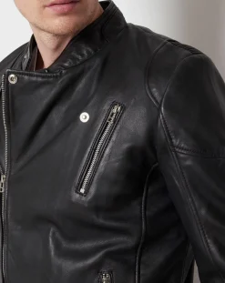 Homme Blue Wellford Veste en Cuir Qasim noire