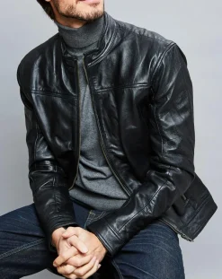 Homme Chyston Veste en Cuir Raphael noire