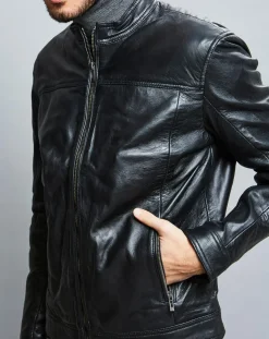 Homme Chyston Veste en Cuir Raphael noire