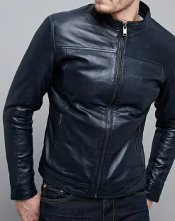 Clearance Chyston Veste en Cuir Raphaël bleu marine