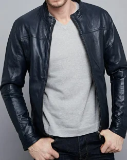 Clearance Chyston Veste en Cuir Raphaël bleu marine