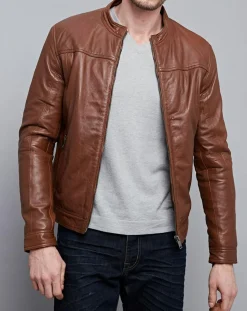 Online Chyston Veste en Cuir Raphaël cognac