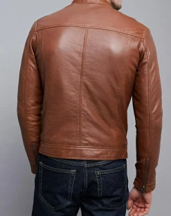 Online Chyston Veste en Cuir Raphaël cognac