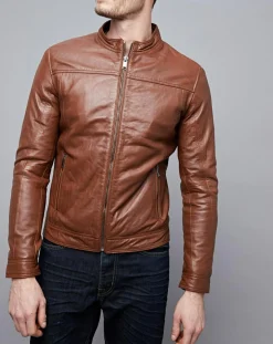Online Chyston Veste en Cuir Raphaël cognac
