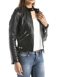 Femme Blue Wellford Veste en Cuir Sanaga noire