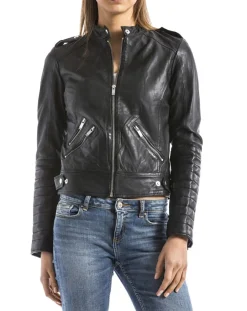 Femme Blue Wellford Veste en Cuir Sanaga noire