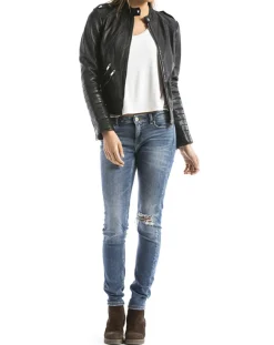 Femme Blue Wellford Veste en Cuir Sanaga noire