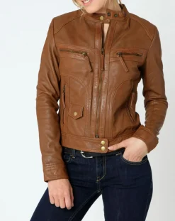 Online Chyston Veste en Cuir Sarah cognac