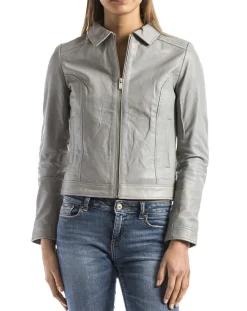 Hot Blue Wellford Veste en Cuir Savara gris clair