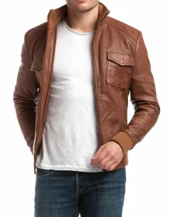 Discount Chyston Veste en Cuir Simon cognac
