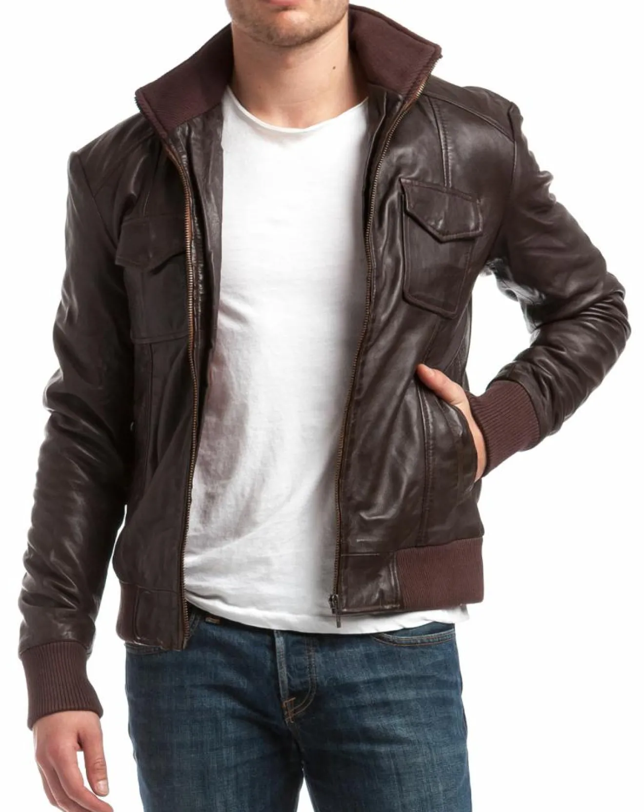 Sale Chyston Veste en Cuir Simon marron