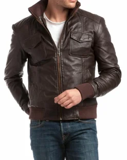 Sale Chyston Veste en Cuir Simon marron