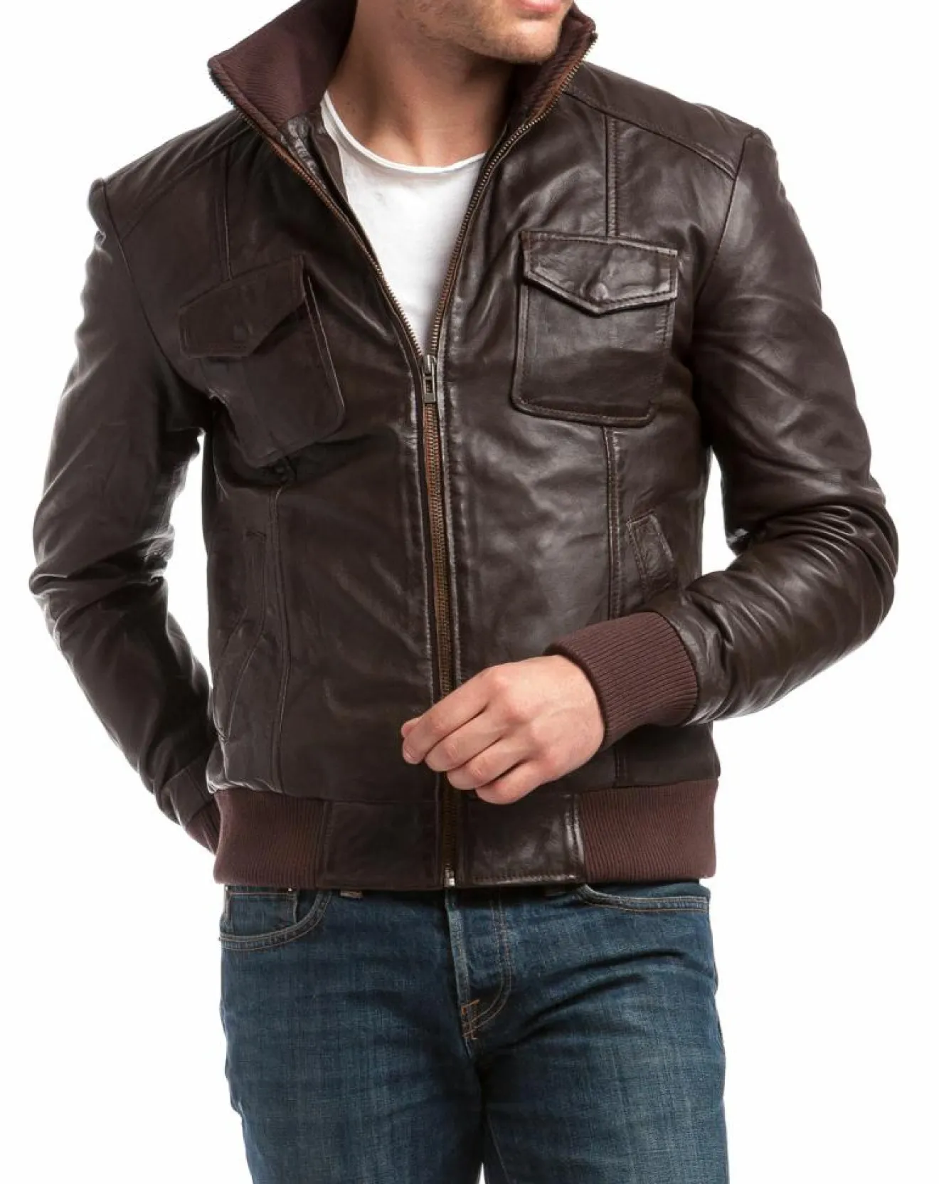 Sale Chyston Veste en Cuir Simon marron