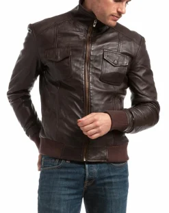 Sale Chyston Veste en Cuir Simon marron