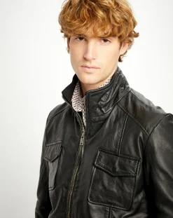Homme Chyston Veste en Cuir Simon noire