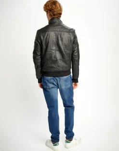 Homme Chyston Veste en Cuir Simon noire