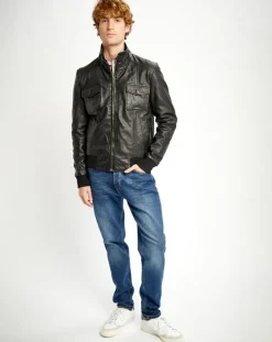 Homme Chyston Veste en Cuir Simon noire