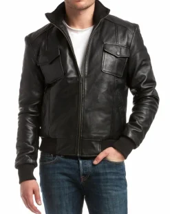 Homme Chyston Veste en Cuir Simon noire