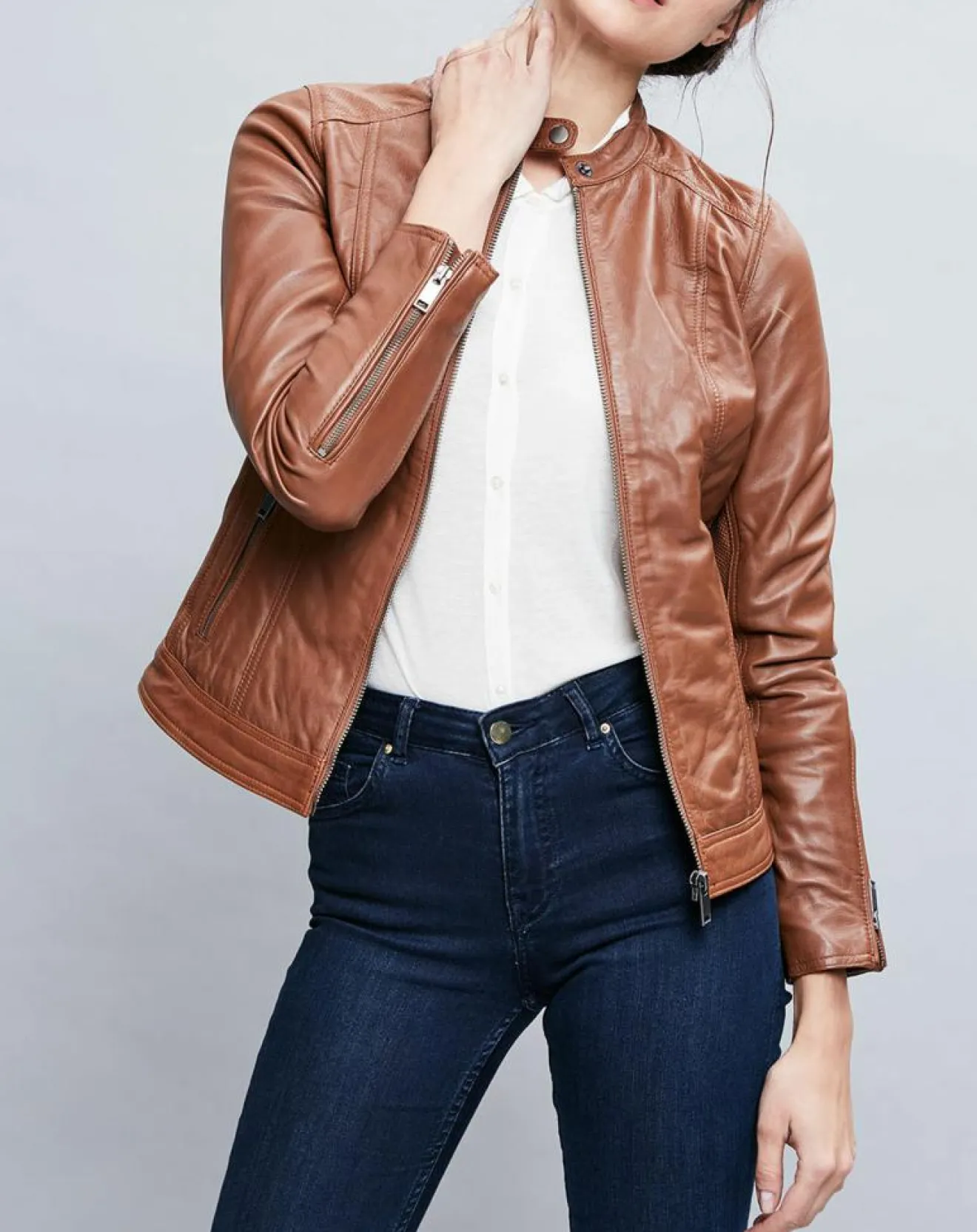 Femme Chyston Veste en Cuir Talia cognac