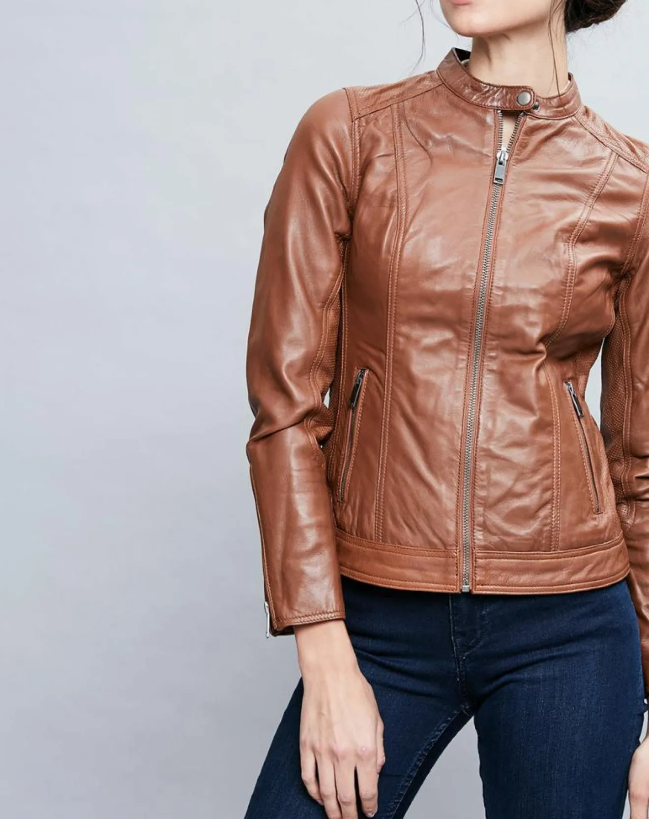 Femme Chyston Veste en Cuir Talia cognac