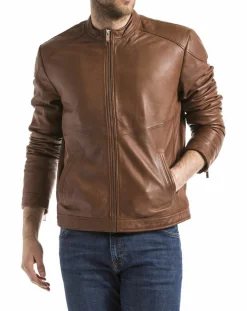 Homme Blue Wellford Veste en Cuir Tchar cognac
