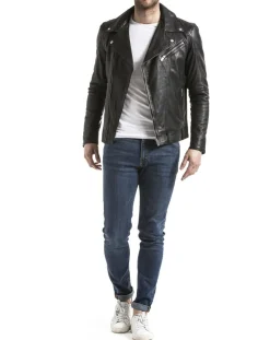 Homme Blue Wellford Veste en Cuir Thames noire