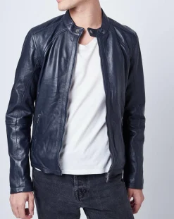 Homme Chyston Veste en Cuir Thibaut marine