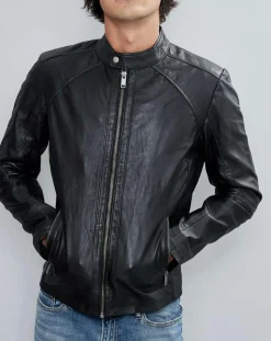 Homme Chyston Veste en Cuir Thibaut noire