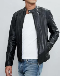 Homme Chyston Veste en Cuir Thibaut noire