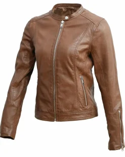 Femme Chyston Veste en Cuir Tia cognac