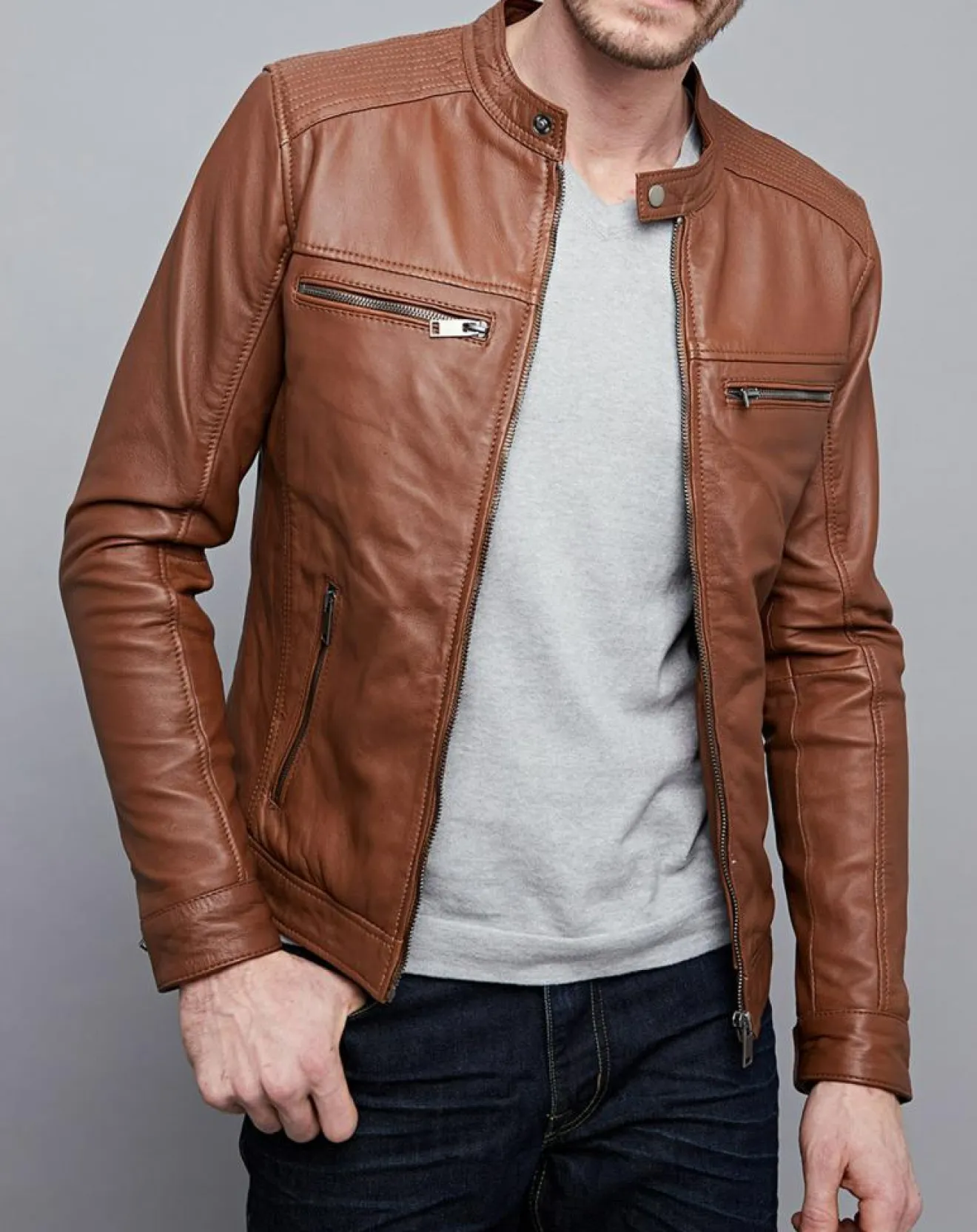 Homme Chyston Veste en Cuir Timoty cognac