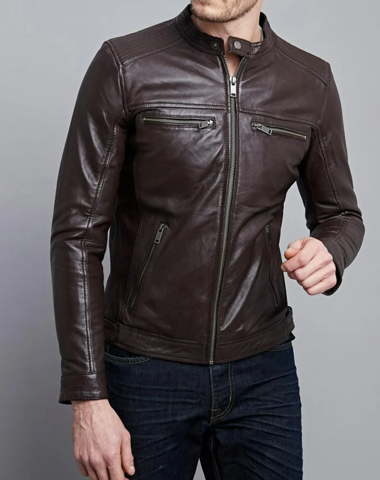Homme Chyston Veste en Cuir Timoty marron