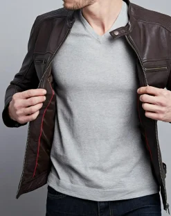 Homme Chyston Veste en Cuir Timoty marron