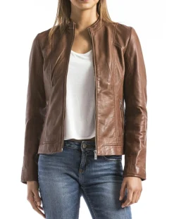 Femme Blue Wellford Veste en Cuir Varenne cognac