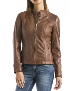 Femme Blue Wellford Veste en Cuir Varenne cognac