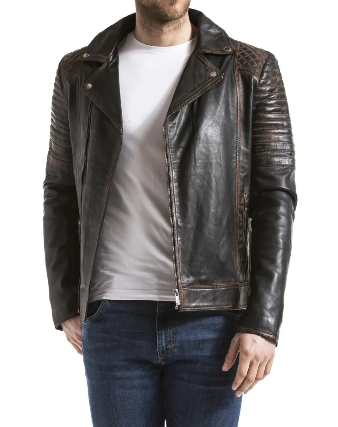 Homme Blue Wellford Veste en Cuir Varus marron vintage