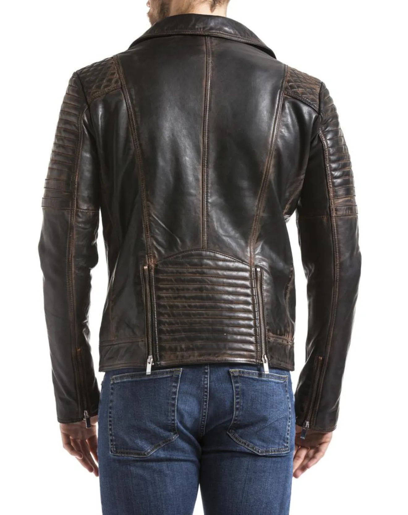 Homme Blue Wellford Veste en Cuir Varus marron vintage