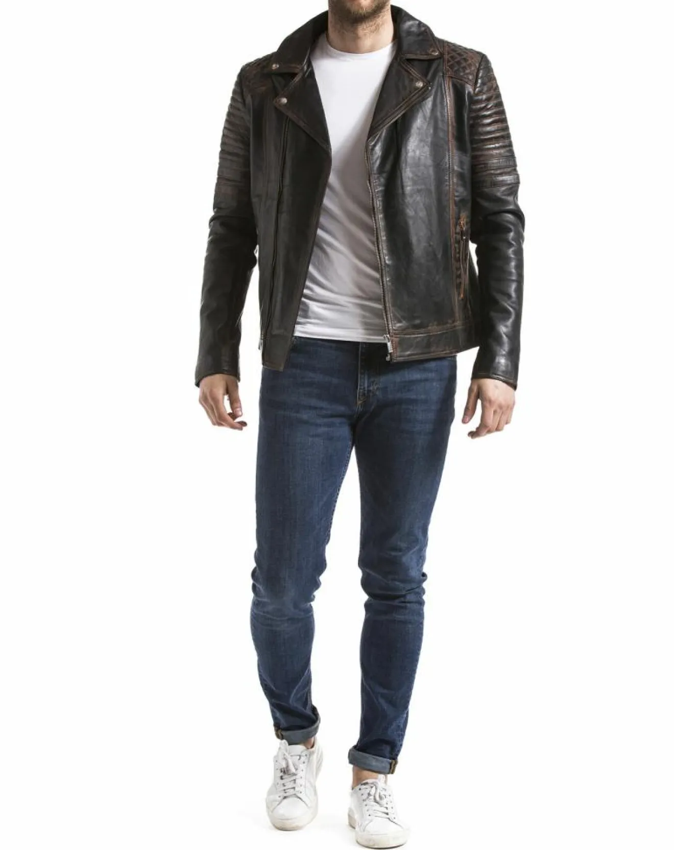 Homme Blue Wellford Veste en Cuir Varus marron vintage