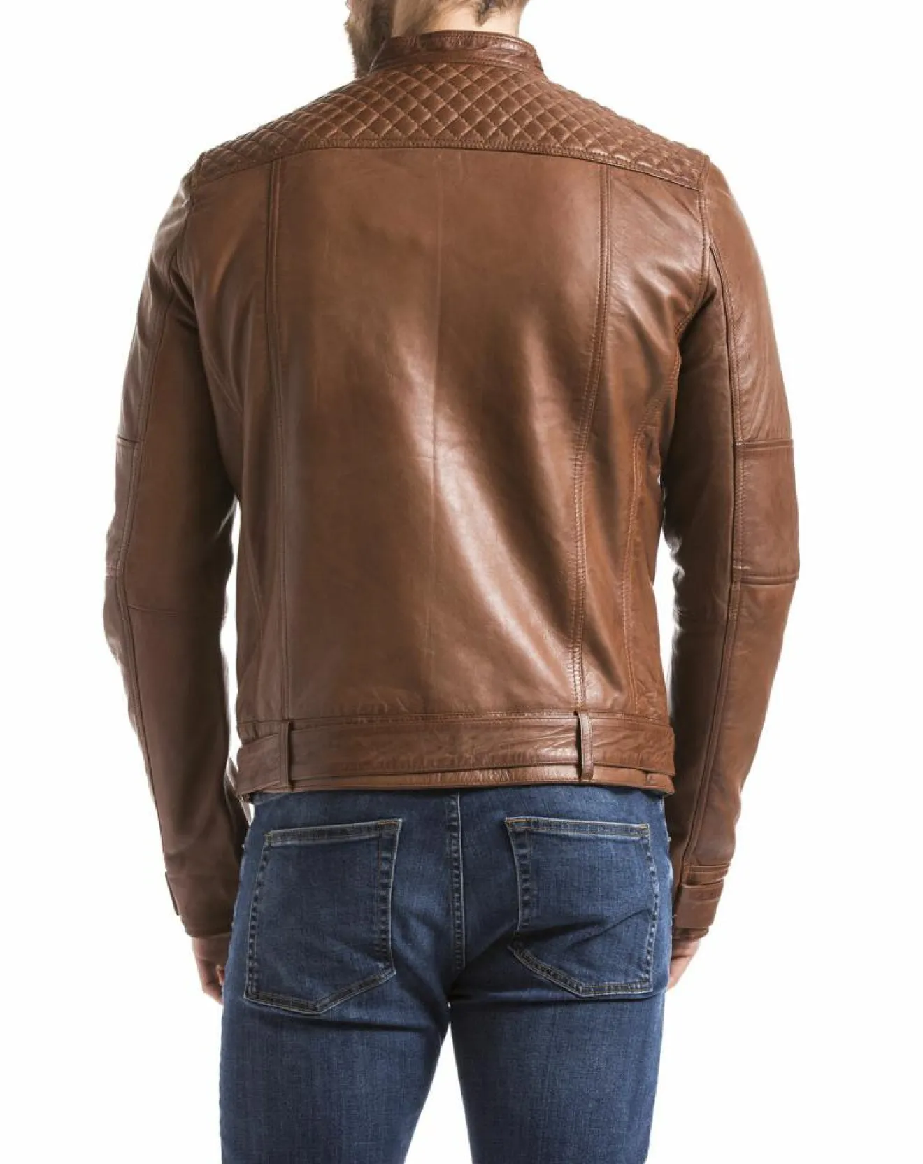 Homme Blue Wellford Veste en Cuir Yangtze cognac
