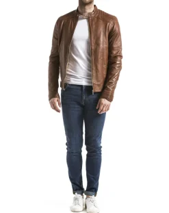 Homme Blue Wellford Veste en Cuir Yangtze cognac