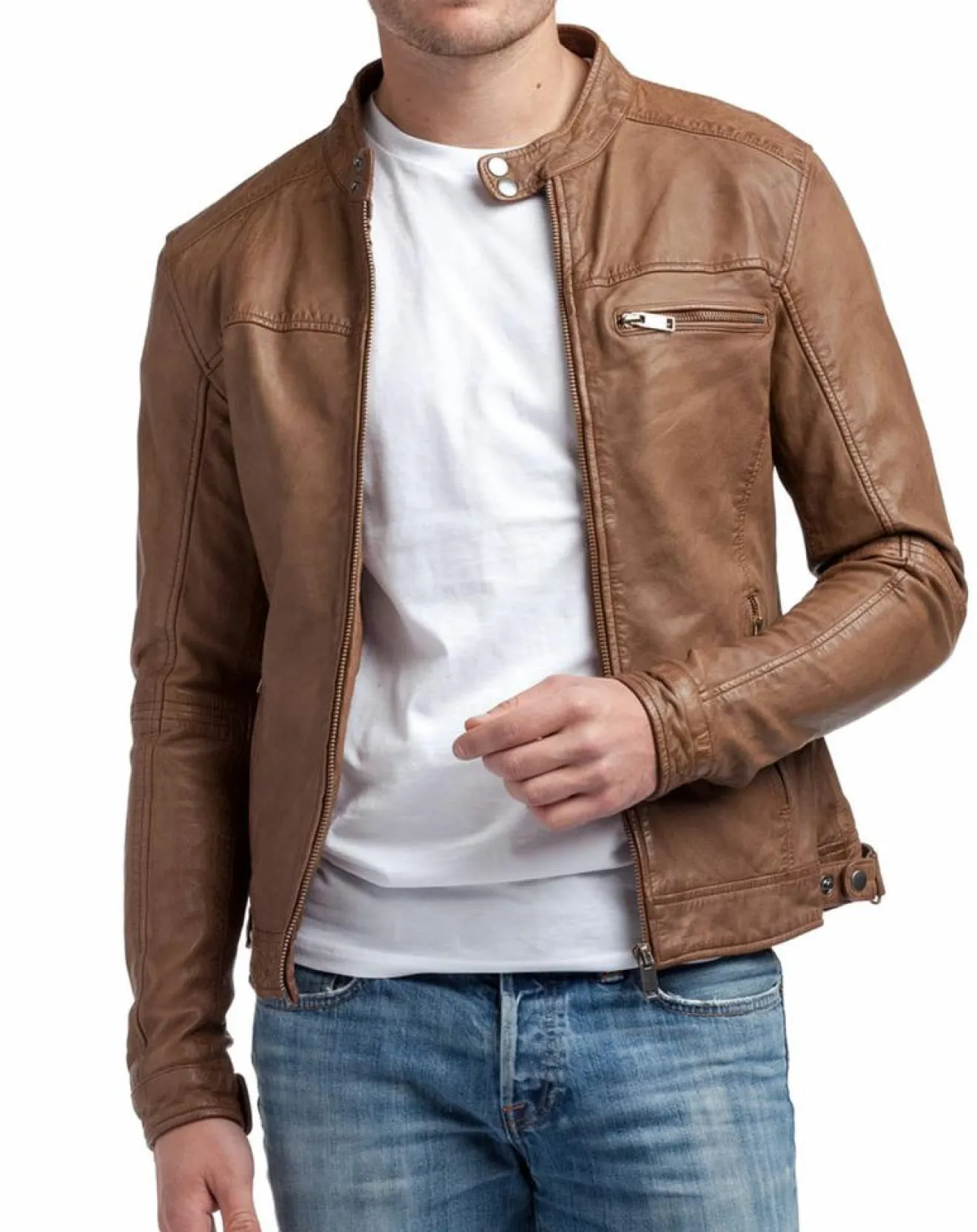 Homme Blue Wellford Veste en Cuir Zack cognac