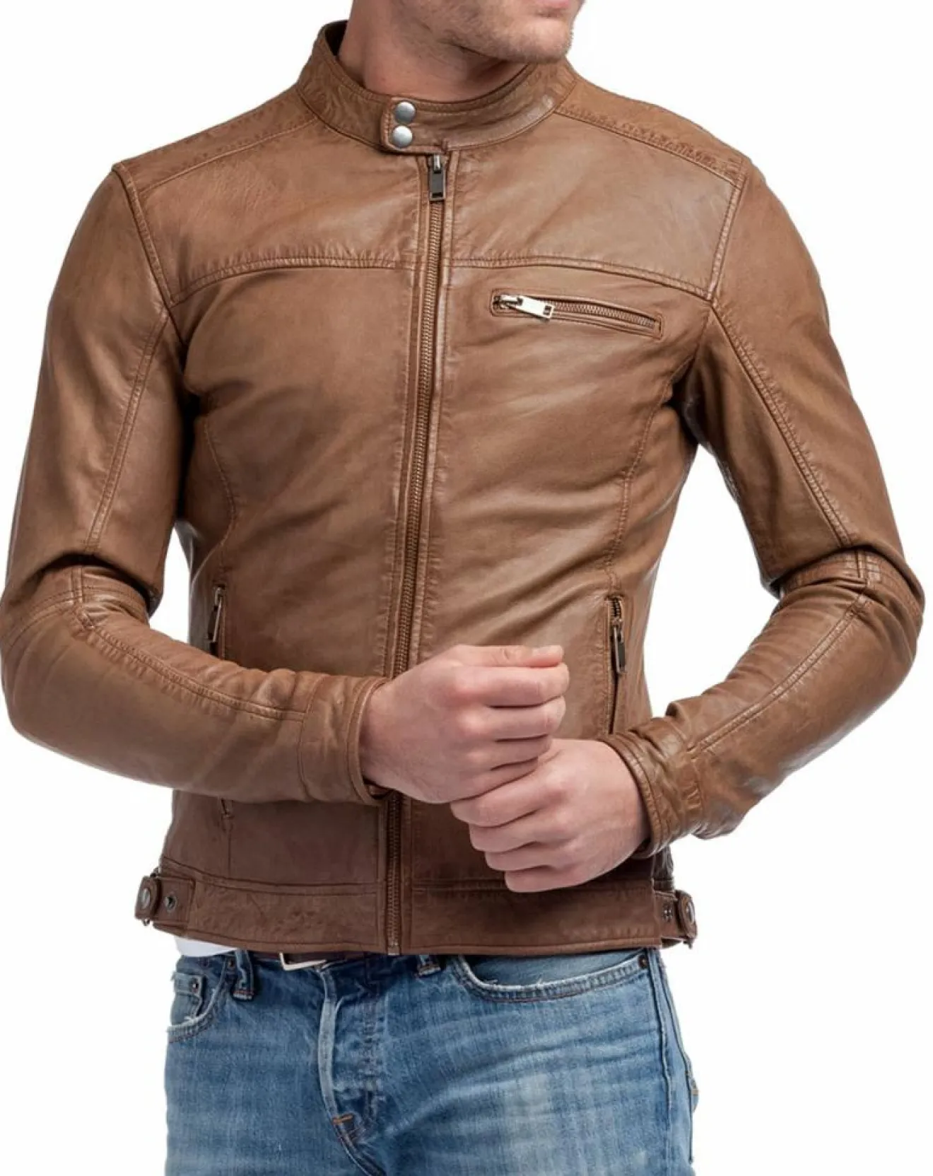 Homme Blue Wellford Veste en Cuir Zack cognac