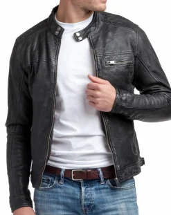 Clearance Blue Wellford Veste en Cuir Zack noire