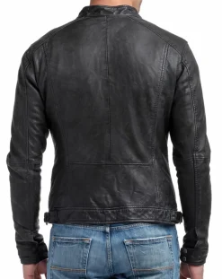 Clearance Blue Wellford Veste en Cuir Zack noire
