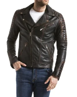 Homme Blue Wellford Veste en Cuir Zambezi marron vintage