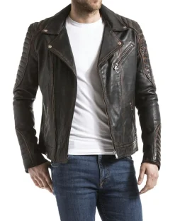 New Blue Wellford Veste en Cuir Zambezi noir vintage