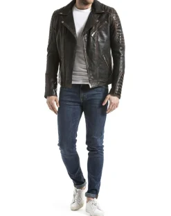 New Blue Wellford Veste en Cuir Zambezi noir vintage