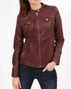 New Chyston Veste en Cuir Zayra bordeaux